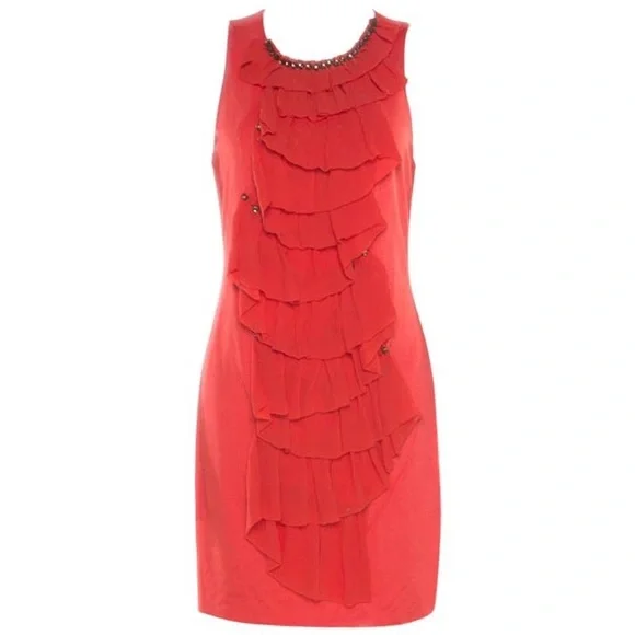 3.1 Phillip Lim Orange Stretch Knit Chiffon Ruffled Embellished Mini Dress - Picture 2 of 7